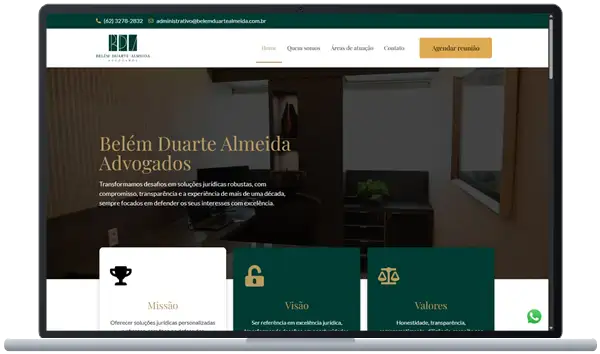 Site do escritório Belém Duarte Almeida Advogados aberto em um notebook