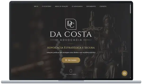 Landing page do escritório Da Costa Advocacia aberta em um notebook
