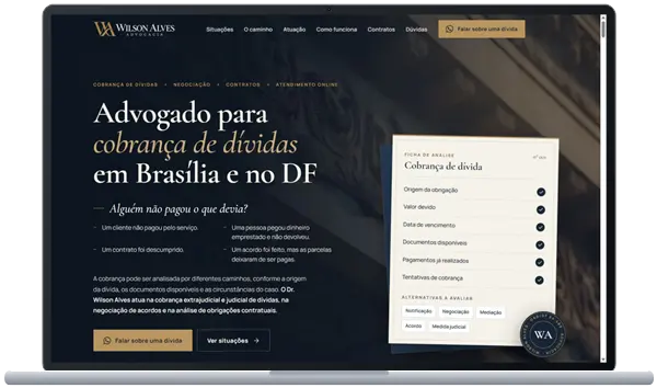 Landing page do escritório Wilson Alves Advocacia aberta em um notebook